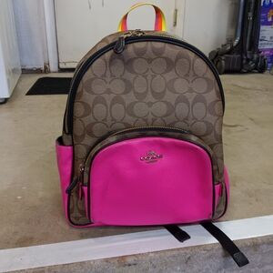 Coach Signature Brown and Pink Backpack